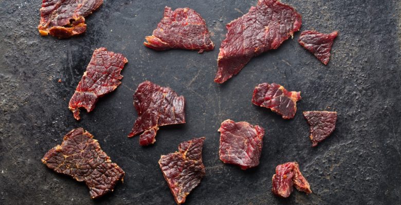 beef jerky on old black table