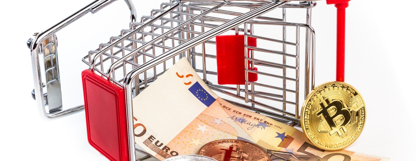 Currency Collapse and fifty euro banknote in overturned shopping cart