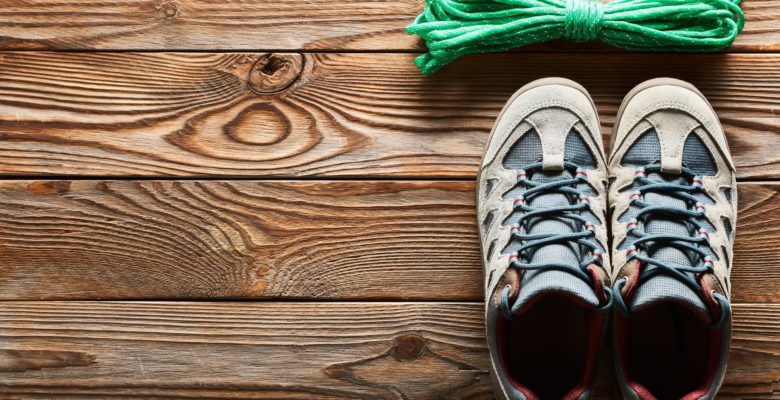 Hiking shoes and climbing rope