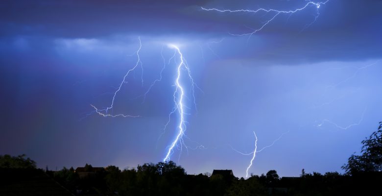 Number of Lightnings in Dark, Stormy Night, Summer Storm