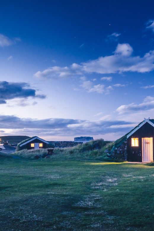 traditional Iceland dwelling in the night