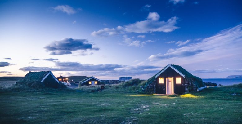 traditional Iceland dwelling in the night